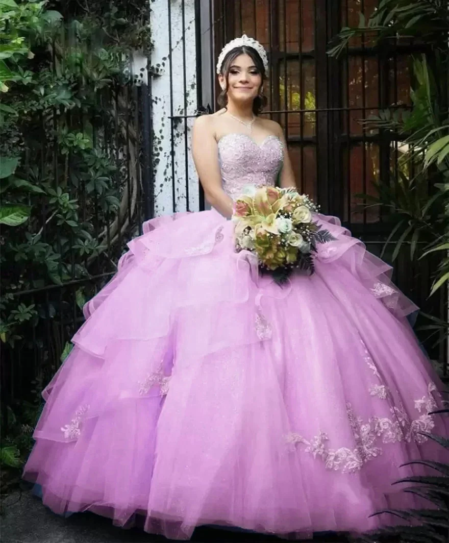 

Sexy Sweetheart Ball Gown 15 Party Vestidos De Fashion Quinceanera Dresses Applique Tulle Masquerade Birthday Gowns