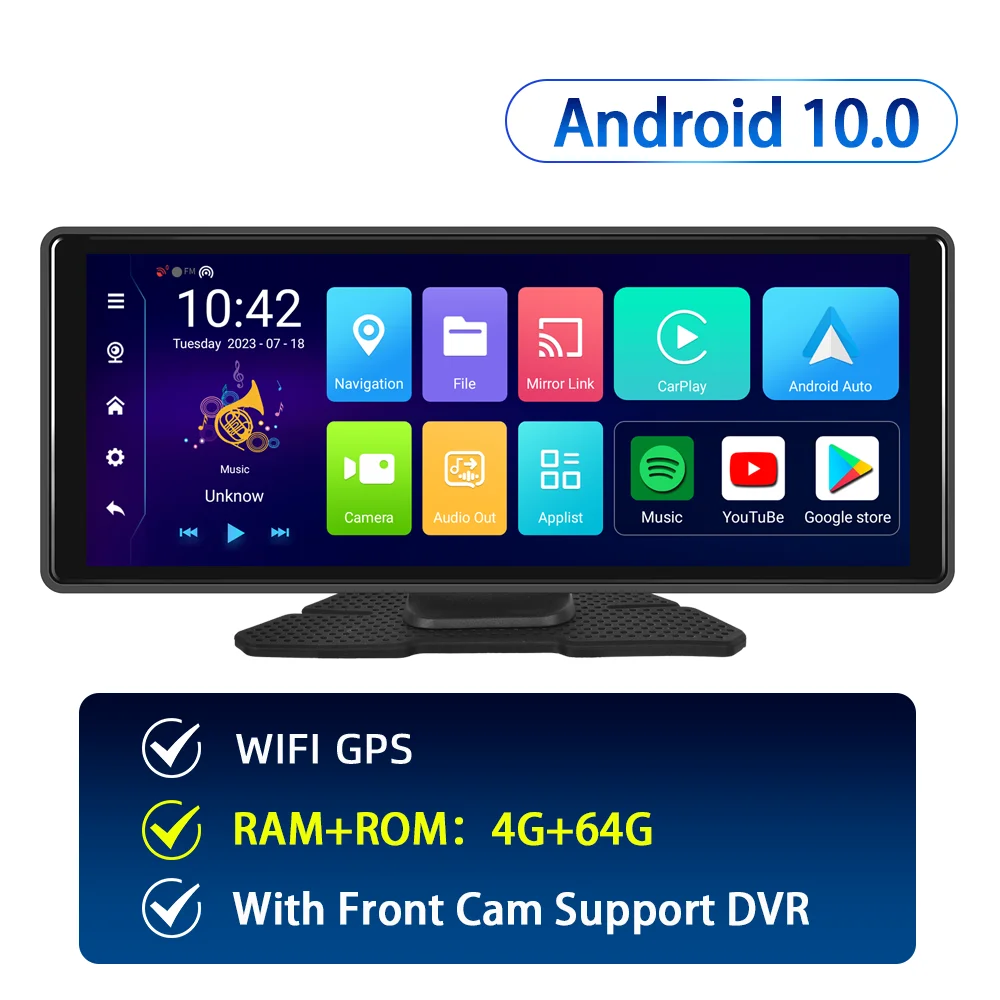 

Podofo 10,26-дюймовый автомобильный видеорегистратор для Android 4 + 64G Carplay монитор Android Auto видеорегистратор WIFI GPS навигация приборная панель рекордер