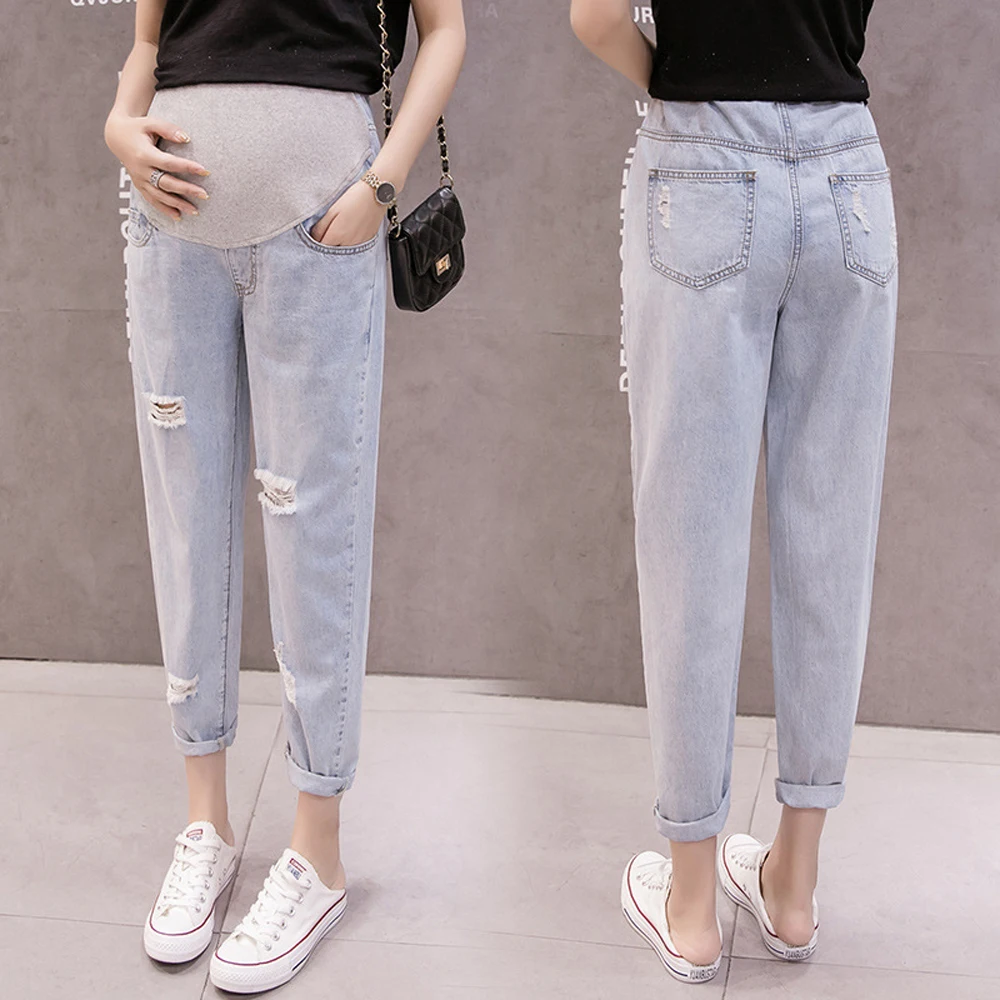 Spring and Summer Maternity Women Jeans Pant Denim Pregnant Women Clothe Jeans Eight-quarter Jeans Daddy Pants Maternity Clothes