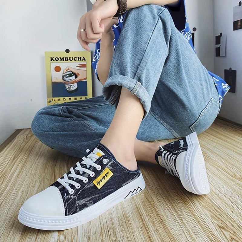 Тапки мужские резиновые повседневные сланцы холщовые модные элегантные удобные