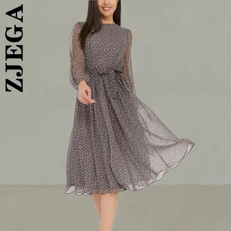 

Zjega Women Fashion Dress Slim Dot Print Long Sleeve Polka Dress Harajuku Robe Vocation Style Holiday Vestidos Women Clothing