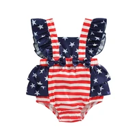 infants girls independence day romper star stripe print patchwork bowknot decoration ruffle sleeveless triangle jumpsuit