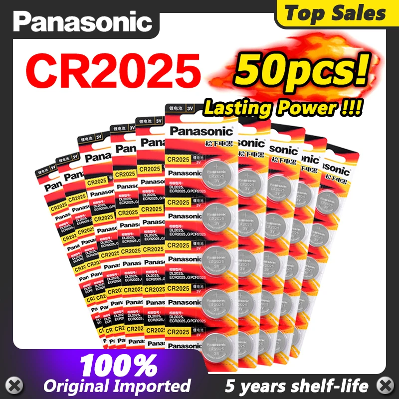 

PANASONIC 50Pcs 3V Button Coin Cell Lithium Battery CR2025 LM2025 BR2025 DL2025 KCR2025 For LED Lights Toys Watches