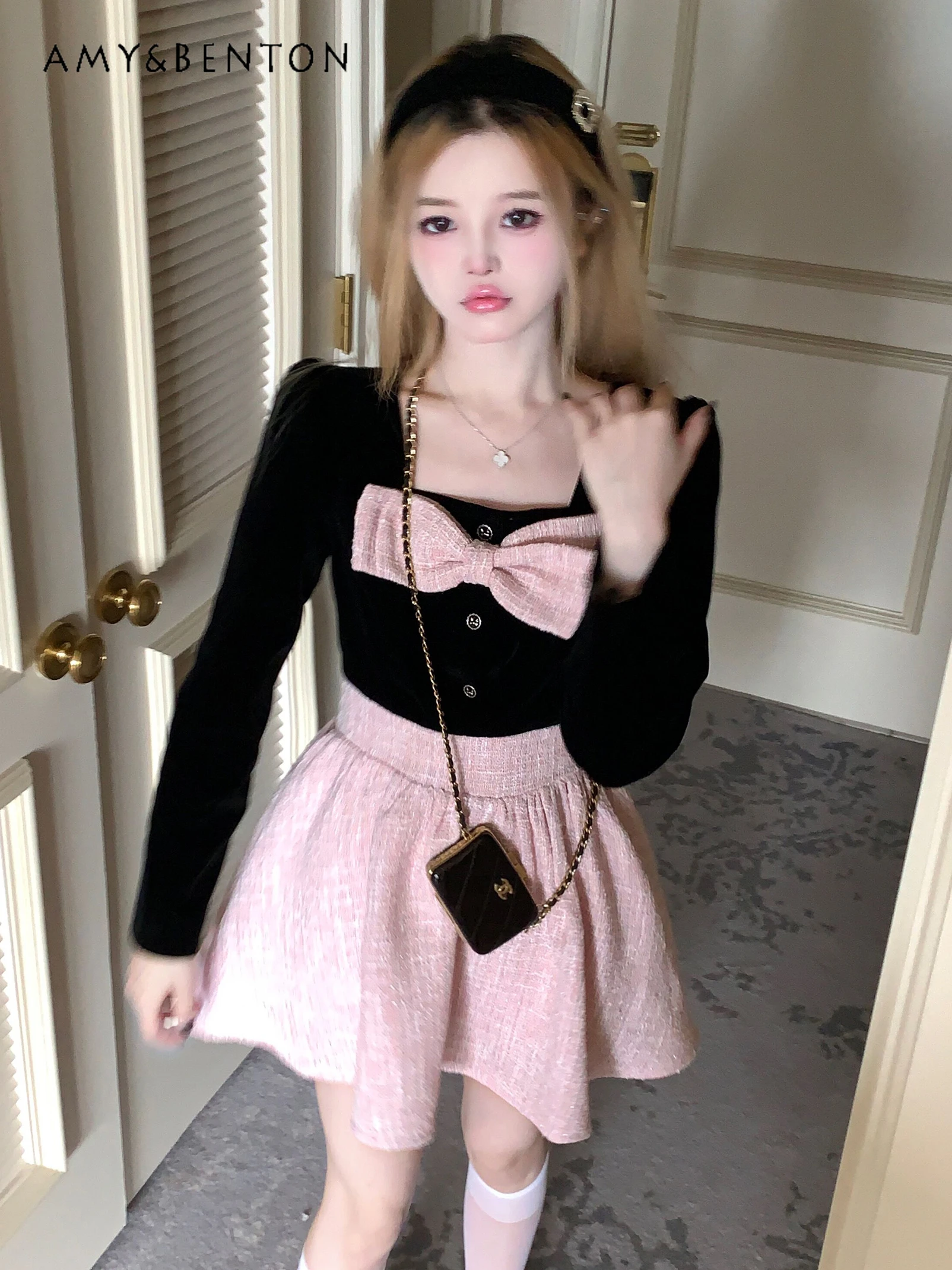 

Женское бархатное платье со шнуровкой и квадратным вырезом, Осеннее Новое приталенное сексуальное платье с высокой талией, элегантное мини-платье