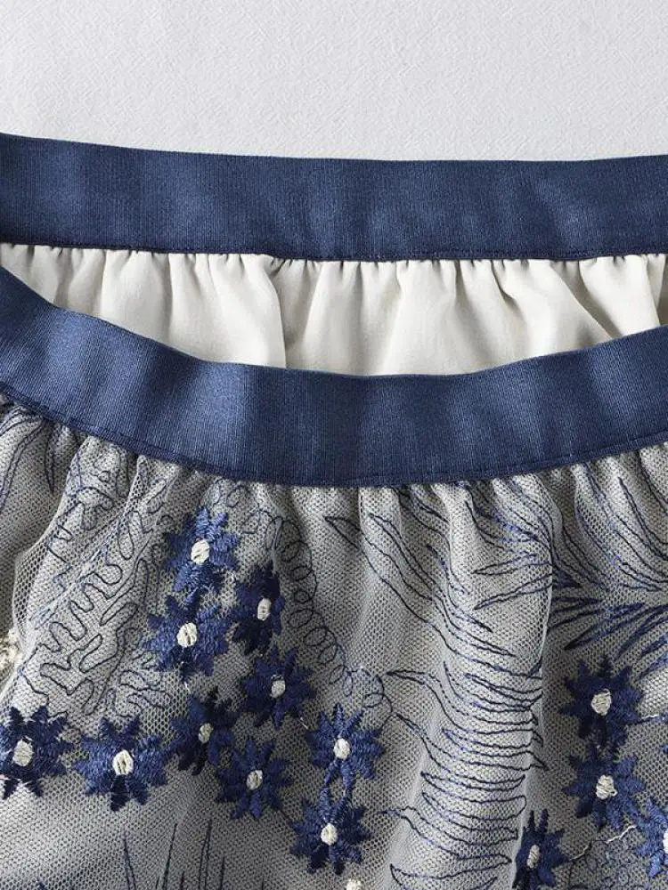 Сетчатые юбки с вышивкой женские вечерние эластичной высокой талией летние миди