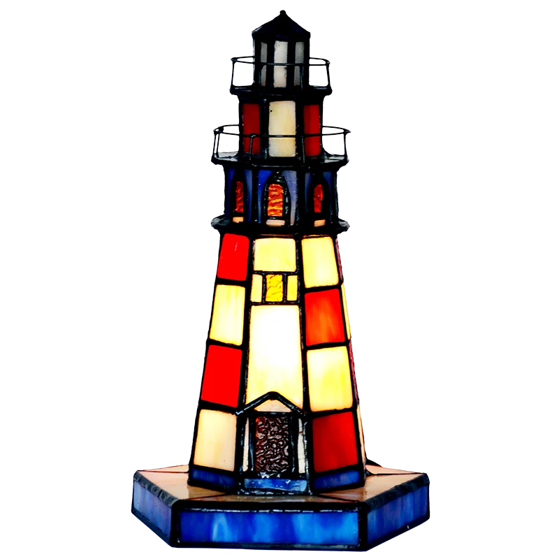 

Creative Lighthouse Small Night Lamp Tiffany Colored Glass Store Gift Decoration Decoration Gift for Friends