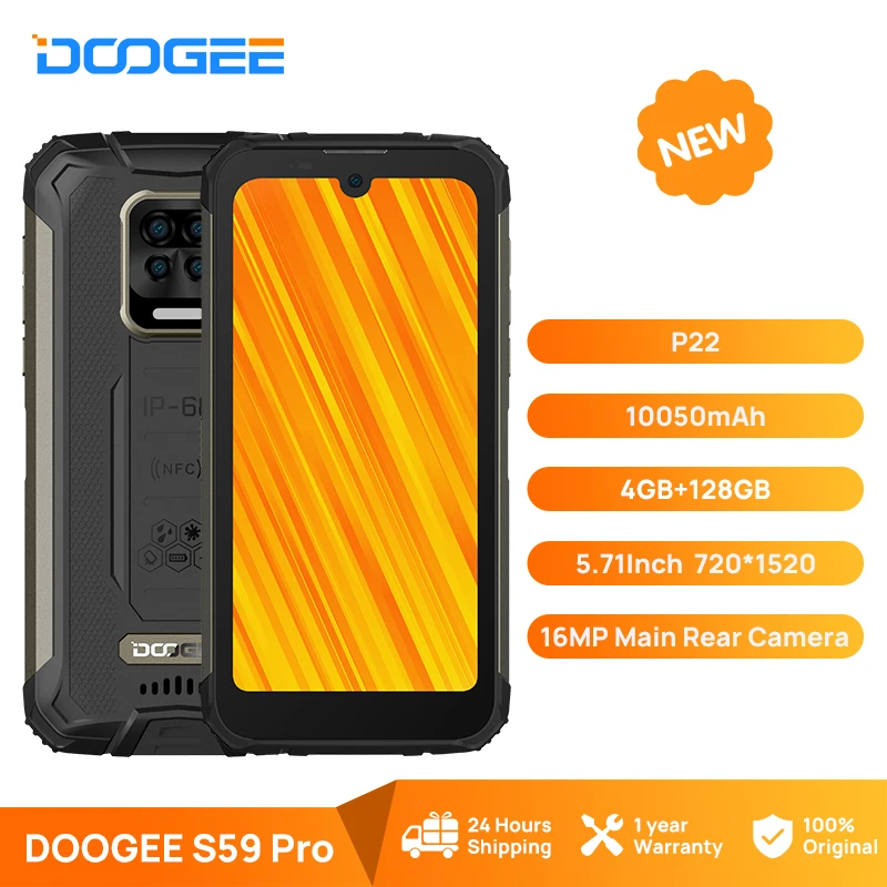 DOOGEE S59 Pro Прочный телефон 10050 мАч Super Battery IP68 / IP69K 4 + 128 ГБ Смартфон NFC 2 Вт Громкий
