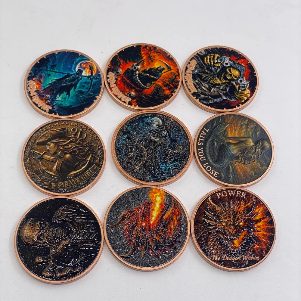 Фото Памятная монета Challenge Coin 1 унция, 999 проба, медь, с изображением Жнеца, Пирата, Дракона, Русалки, Черепа, готическая коллекционная сувенирная монета, подарок №1