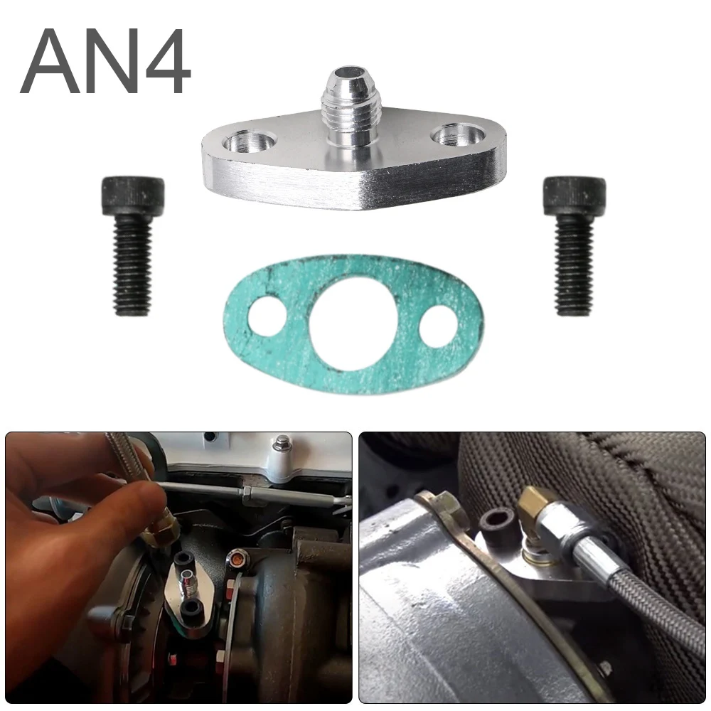 

Turbo Oil Feed Line Flange Gasket 4AN Fitting Adapter for T3 T4 T04E GT42 Auto Car Refitting