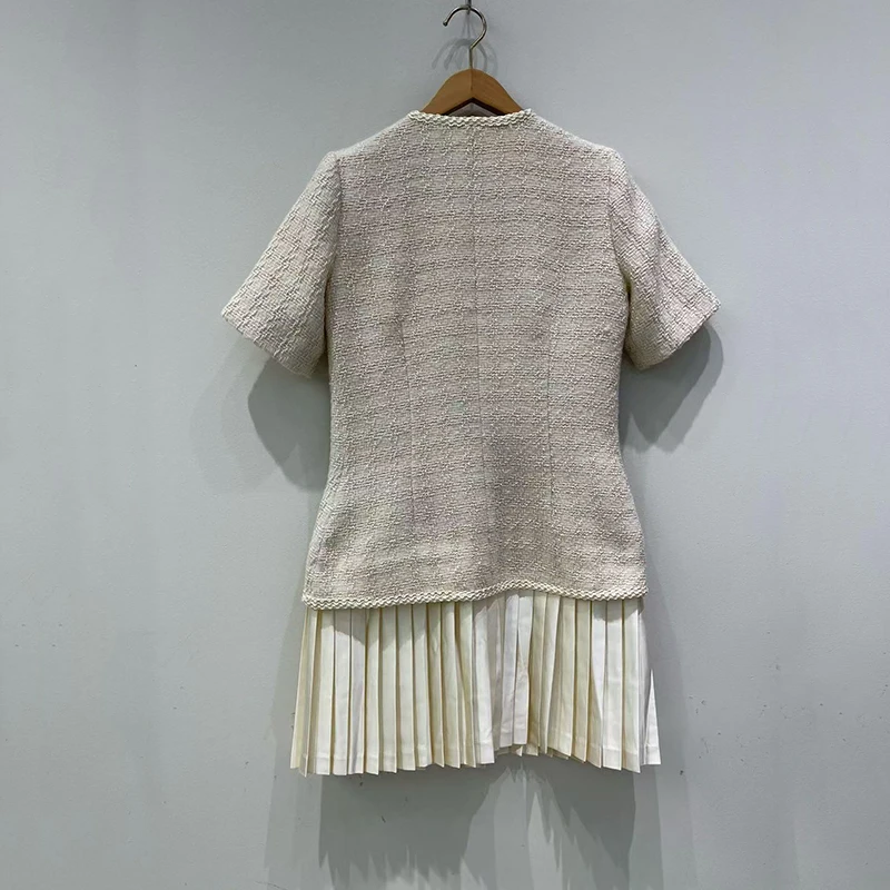 Женское твидовое плиссированное платье короткое из двух частей French Chambray Fake юбка