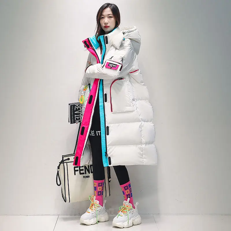 Trendy Brand Women's Down Jacket Long Hooded Down Jacket Super Hot Winter Coat Parka Loose Cheap Wholesale Free Shipping Korean