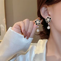 fashion design pearl pendant camellia earring 2022 rose flower earring womens clothing accessories luxury jewelry