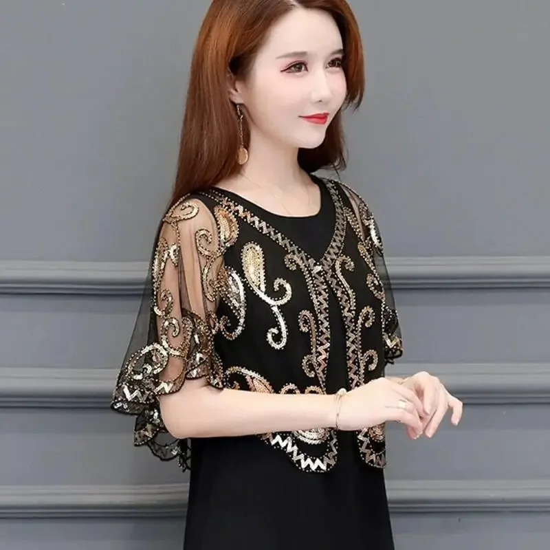 Шаль с цветочной вышивкой элегантный декор блестками накидка женский дышащий