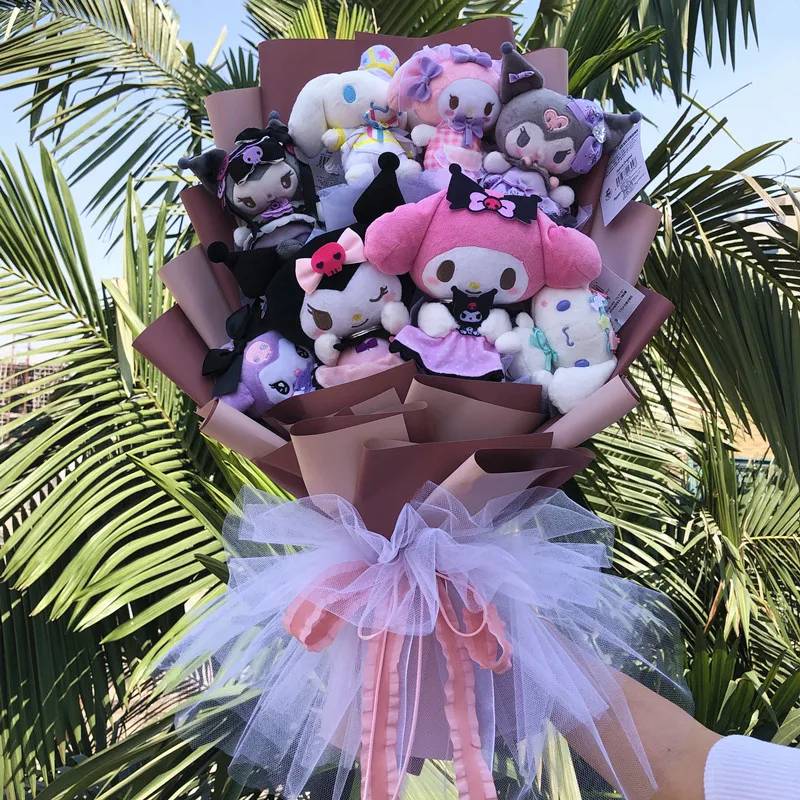 

Sanrios кукла Мелоди букет Kuromi Cinnamorol Kawaii мультфильм плюшевые игрушки для девочек День Святого Валентина Рождество Выпускной подарок на день ро...