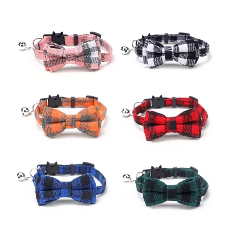 

New Pet Dog Cat British Plaid Bow Collar Neck Collar Neck Collar Cow Detachable Factory Universal for all seasons
