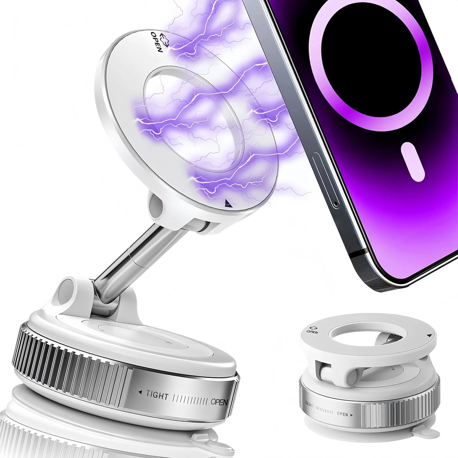 

Вакуумный магнитный держатель для телефона, держатель для телефона на присоске Magsafe, 360° ° регулируемый магнитный держатель для телефона, складной карманный размер.