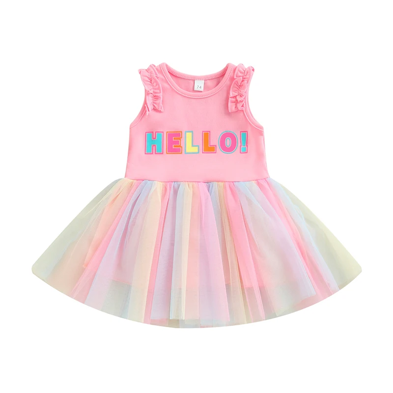 

Baby Girls Sleeveless Letter O-Neck Gradient Tutu Skirt Hem Princess Dress Toddler Girls High Waist Dresses