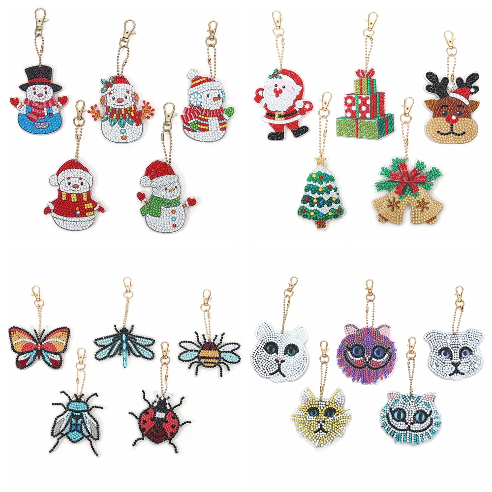 

Набор мозаичных брелоков для ключей стразы, Набор для творчества «сделай сам» 5 шт., с мозаичным рисунком стразами, ручная работа, подарок