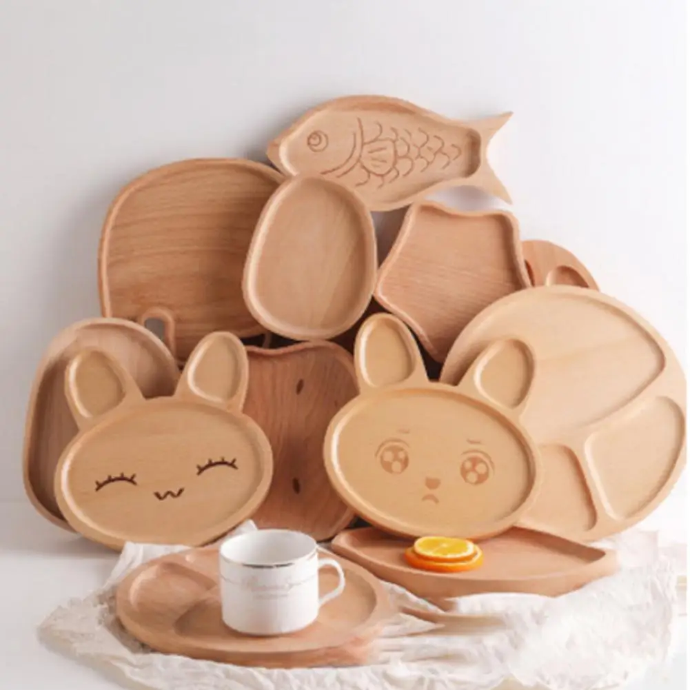 

Dinner Plate Creative Multi-use Solid Wood Kitchen Dining Tableware Cartoon Tray for Children Wood Food Pan Plate Fruit Dishes
