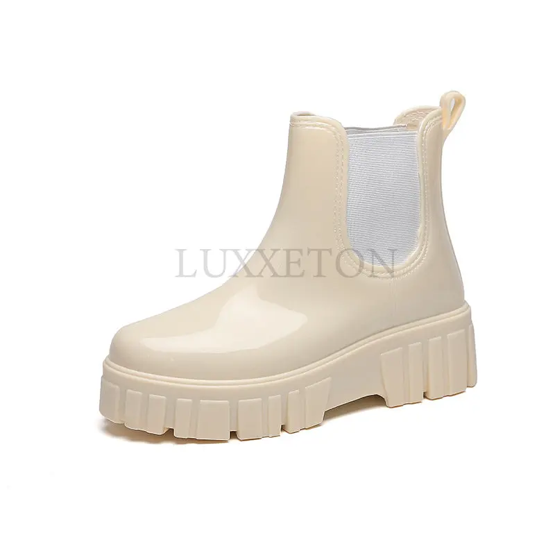 

2023New Women OuterWear Rain Boots Cute Waterproof ShoesKorean ShortSlip Slip ShoesWomen Rain Boots Thick Sole RubberShoes