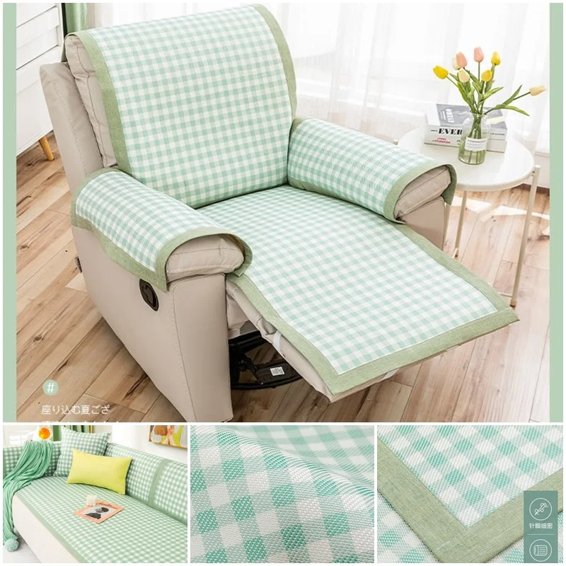 

Ice Silk Recliner Sofa Cover Straps Fixed Non Slip Sofa Mat Breathable Cool Sofa Covers Removable Couch Covers for Living Room
