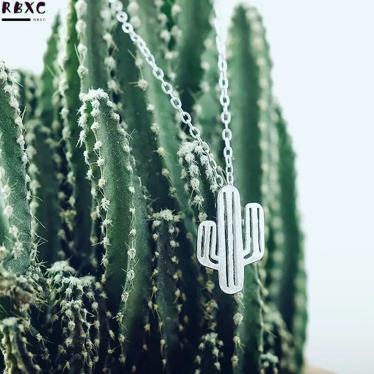 

RXBC S925 Sterling Silver Necklace cactus Sterling Silver Necklace Korean fashion silver jewelry