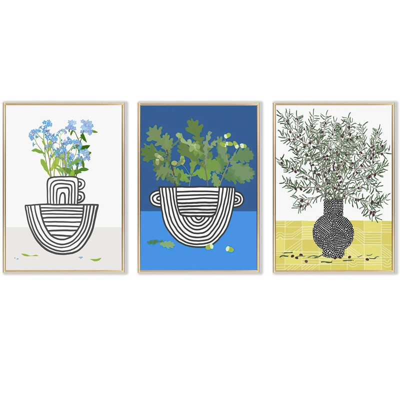 

Abstract Line Vase Potted Plants Canvas Painting Green Leaves Flower Print Posters Nordic Picture for Living Room Aisle Decor