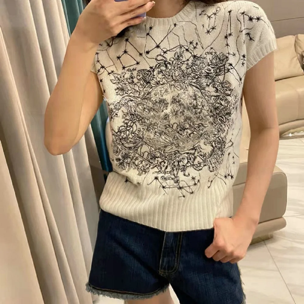 

Женские топы 2022, вязаные свободные женские топы с вышивкой, майки, новые высококачественные модные большие брендовые пуловеры, одежда y2k, бю...