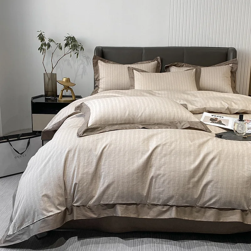 

2022 New Product Wide-brimmed Cotton Four-piece Set Twill Simple Style Bedding Sheet Set Quilt Cover Sheet Pillowcase
