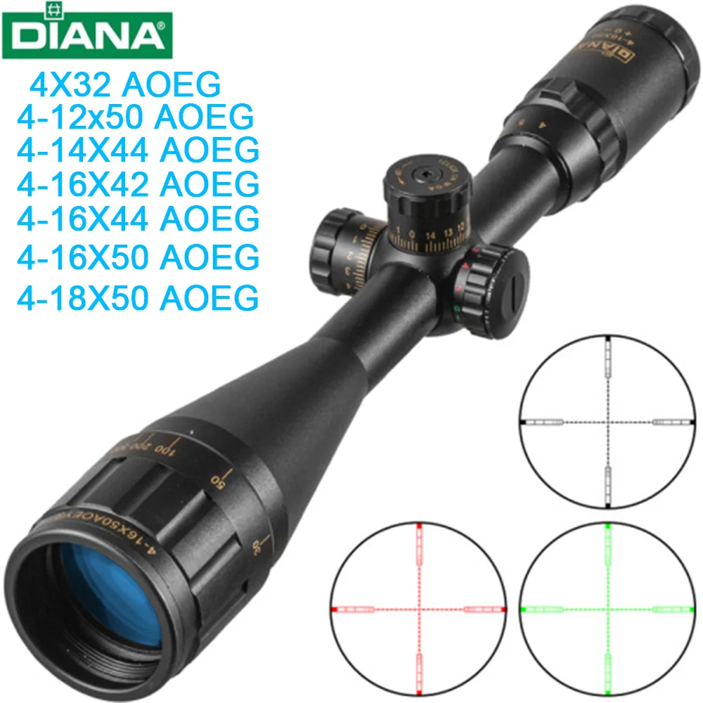 

DIANA 4-16x44 AOEG Optics Hunting Riflescope Rifle Scope Red/Green Illuminated Crosshair Gun Sight for 20mm/11mm Picatinny Rail