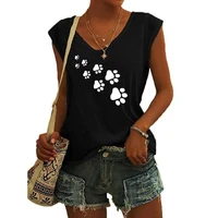 heart dog paw letters print women tops harajuku graphic tees sexy tanks top v neck simple loose sleeveless t shirts new vest