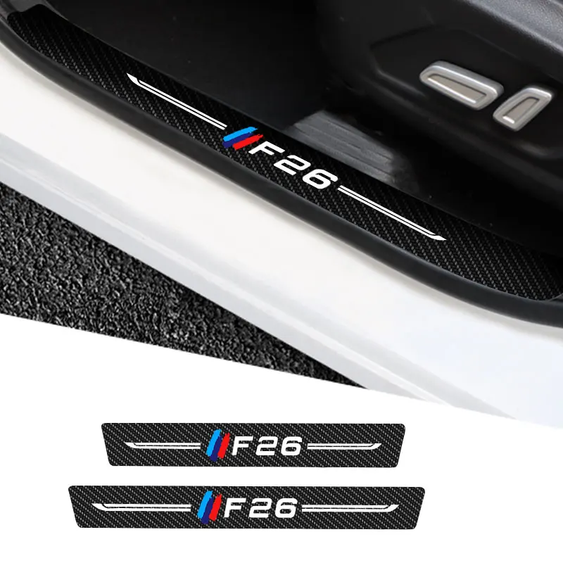

4Pcs Car Door Threshold Strip Sticker For BMW X4 F26 Logo Carbon Fiber Anti Scratch Tape Waterproof Decal Auto Accessories