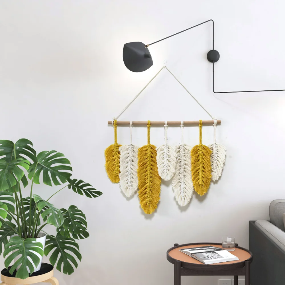 

Hand-woven Tapestry Feather Wall Decoration Leaf Pendant Nordic Style Home Decoration Modern Simple Homestay Wall Hanging