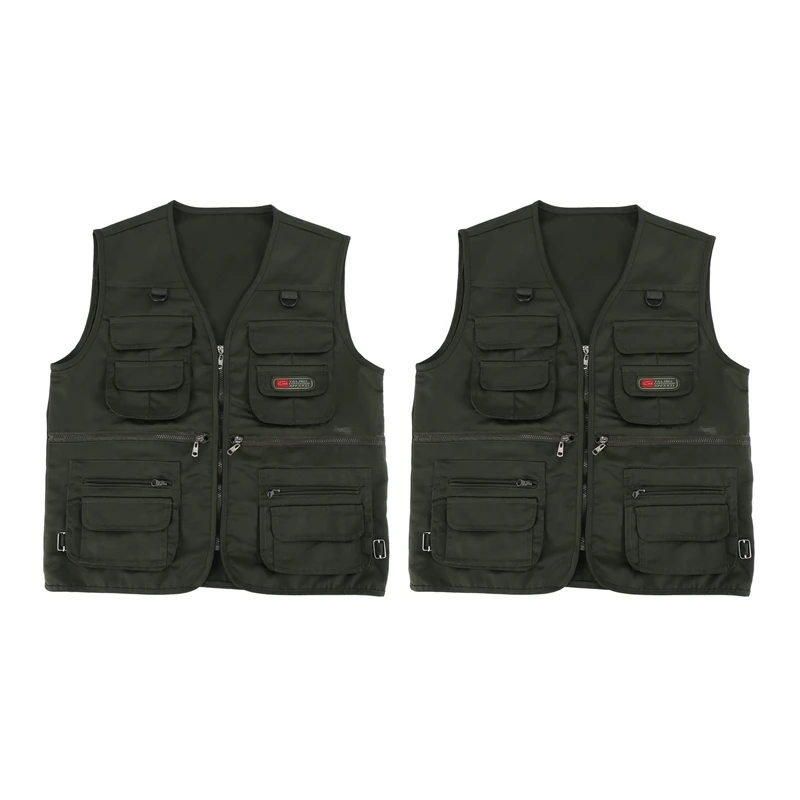 

2X Men's Fishing Vest With Multi-Pocket Zip For Photography / Hunting / Travel Outdoor Sport - Green Army, XL