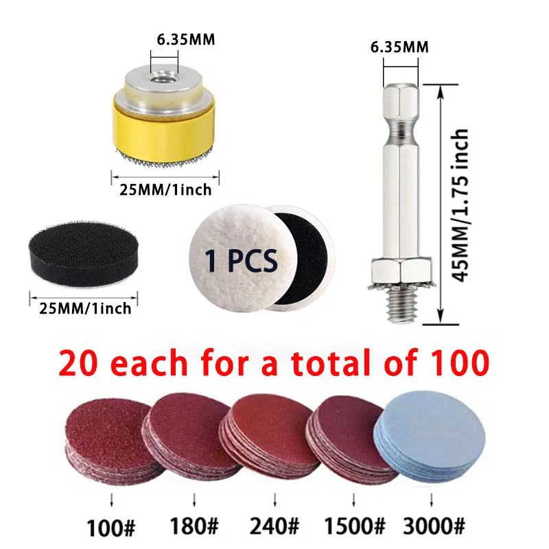 3/2/1 дюйм 50 мм шлифовальные диски, набор подушечек, зернистость 100-3000, набор абразивных полировальных подушечек для электрического вращающегося инструмента, аксессуары для наждачной бумаги