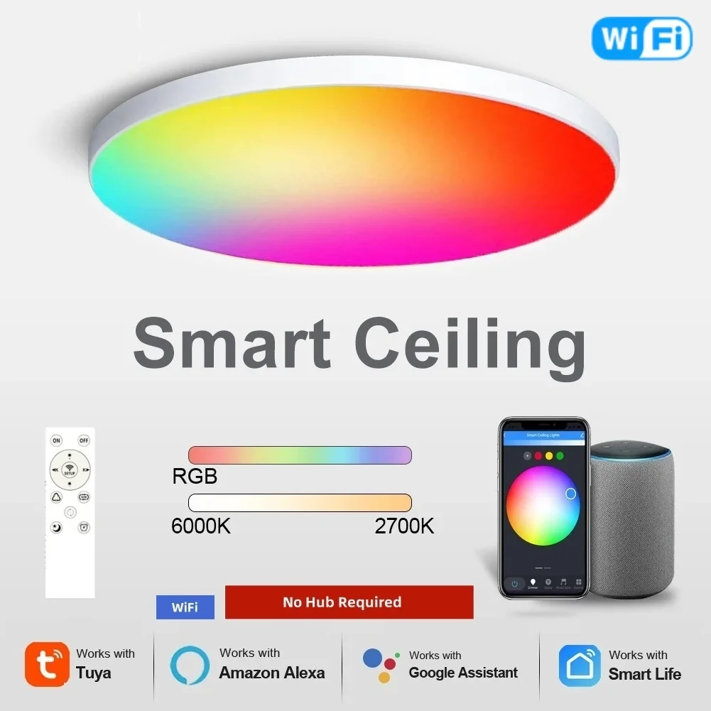 

Потолочный светильник Zigbee 3,0, Wi-Fi, RGB, приложение с дистанционным управлением, Alexa Google Voice, с регулируемой яркостью, гостиная, спальня, дом, светодиодный умный потолочный светильник