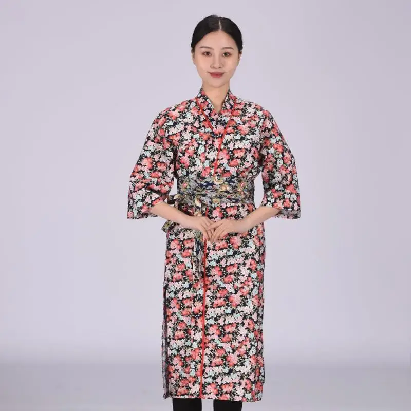 1 шт. рабочая одежда в японском стиле шеф-повара модное кимоно с цветочным принтом