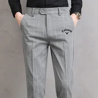 men golf pants spring and autumn fashion lattice slim fit sports casual pants golf wear for men stretch ninth pants