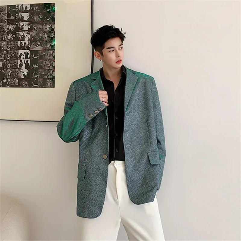 Hair stylist suits mens blazers male loose blue-green polarized coat all-match hip-hop nightclub bar costumes hommes sky blue