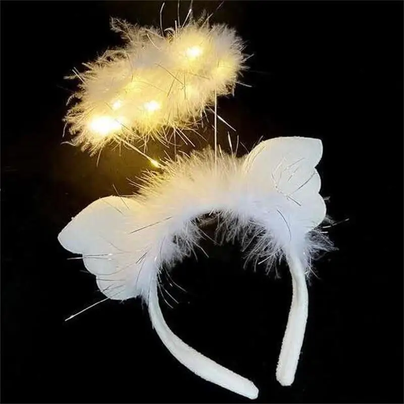 

2/5PCS Glowing Angel Halo Headbands Feather Angel Headband Luminous Hair band Halloween Christmas Costume for Adult Teens