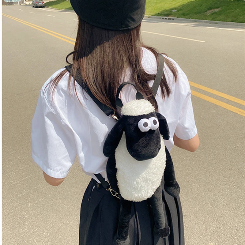 

Anime Kawaii Black Lamb Backpack Large Capacity Plush Doll Toy Valentine's Day Birthday Christmas For Children Girl