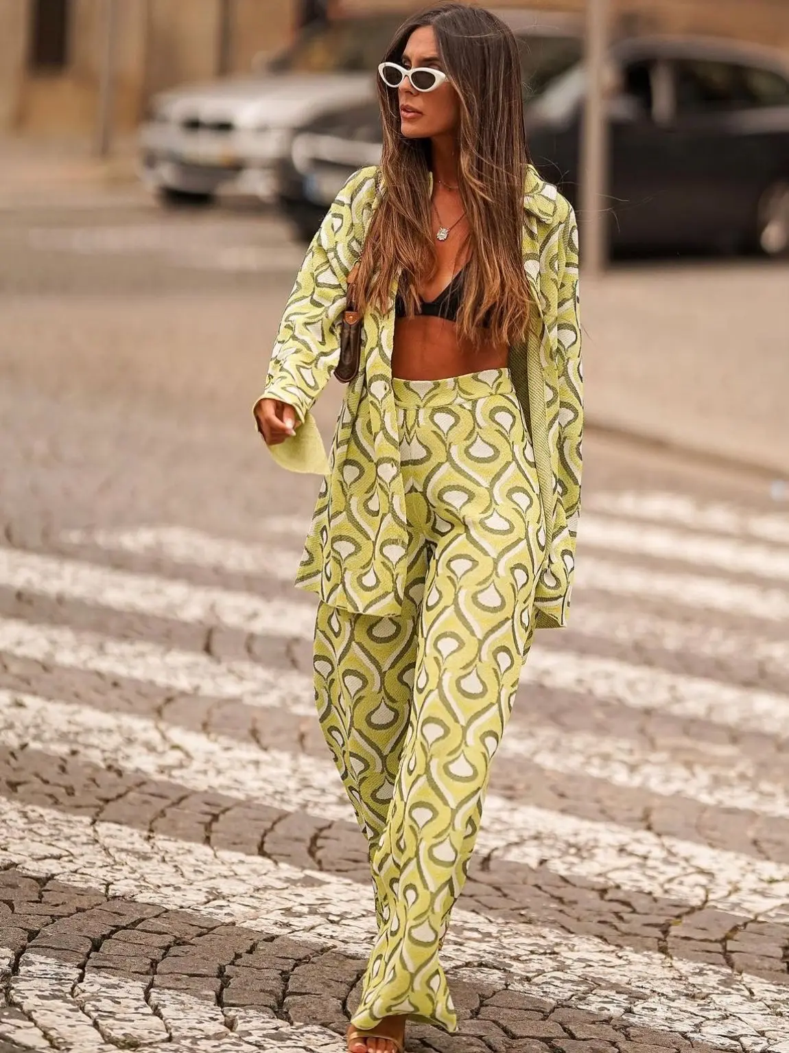 Винтажный Зеленый геометрический женский костюм KONDALA 2022 длинные рубашки