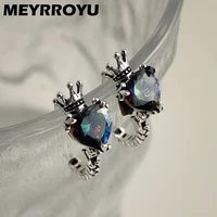 meyrroyu summer new vintage heart zircon crown hoop earrings for women 2022 luxury fashion jewelry gift party pendientes mujer