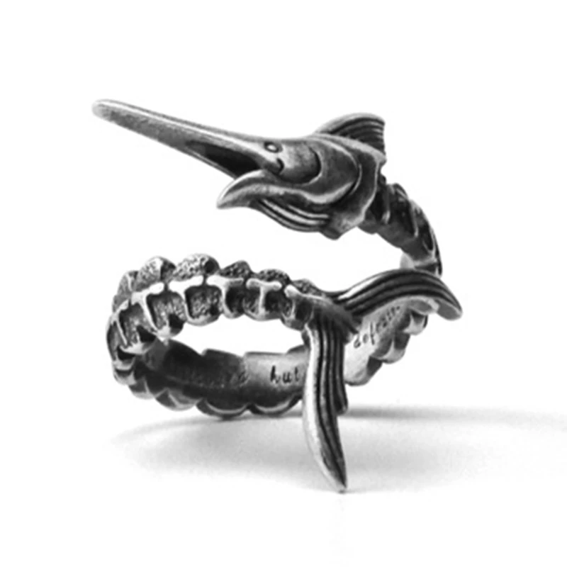

Retro Punk Domineering Sea Life Metal Marlin Fish Open Rings for Men Women Glamour Cool Rock Party Biker Jewelry Birthday Gift
