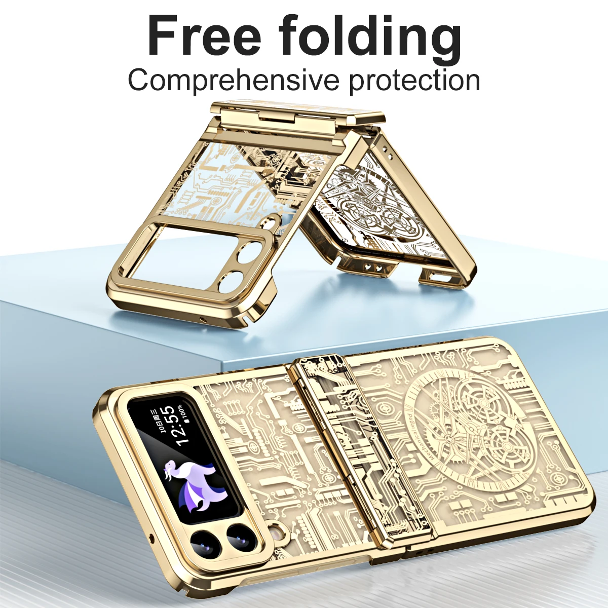 For Samsung Galaxy Z Flip 5 Case Mechanical Hinge Fashion Star Plating Clear Shockproof Protection Cover Z Flip 4 3 Phone Cases