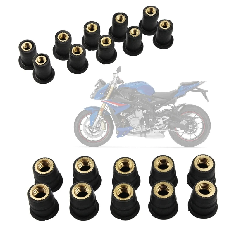 

10Pcs Universal Motorbike Windshield Fasterner Kit M4/M5/M6 Rubber Well Nut Windscreen Nut Bolt Washer Screw