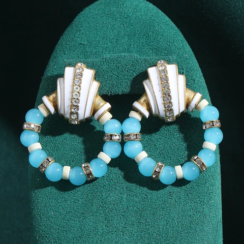 Серебряные серьги-капельки LOVE GREEN LIVE GREEN из меди с голубыми стеклянными бусинами