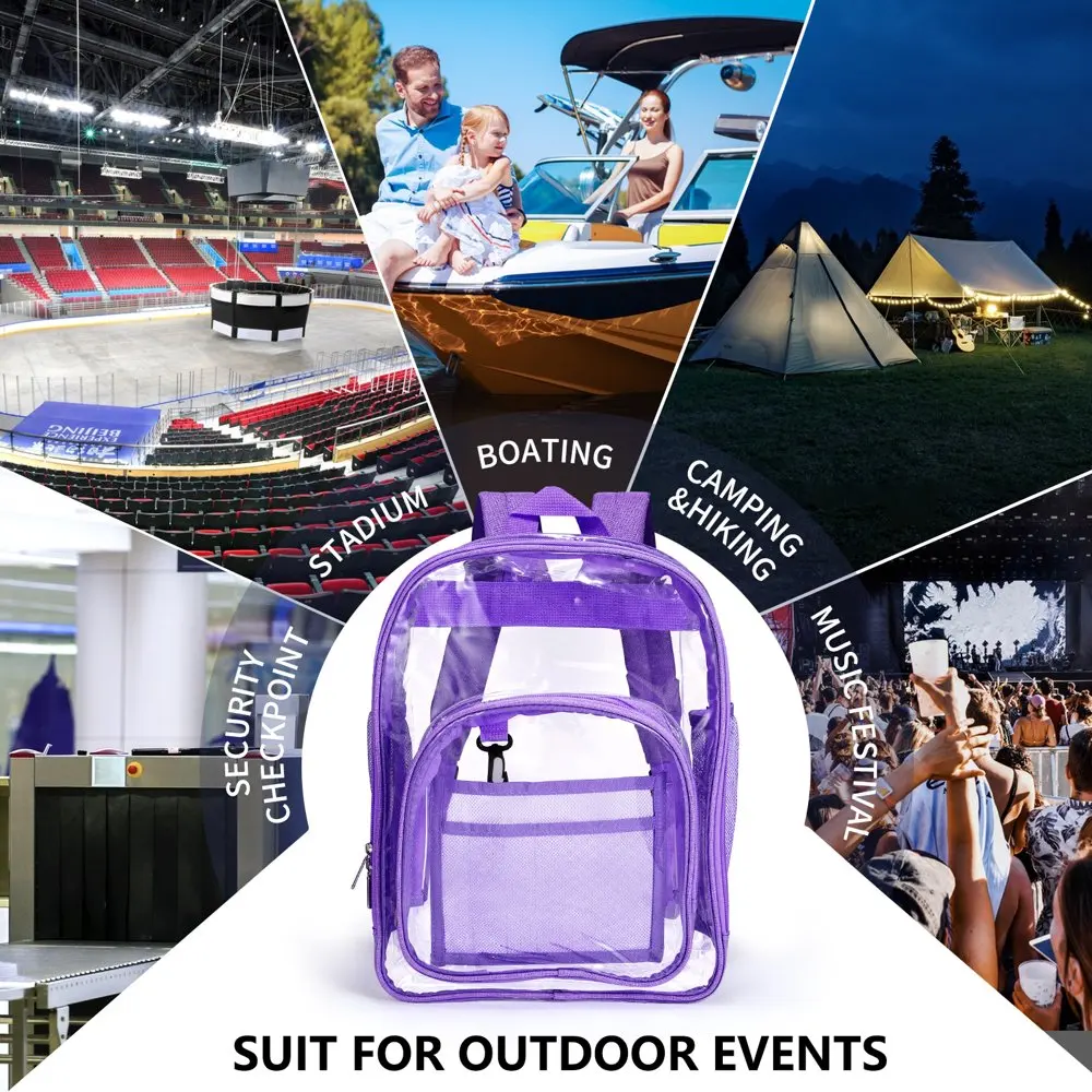 Clear Backpack Unisex Large Heavy Duty Transparent Bookbag,See Through Backpack with Reinforced Strap,Purple