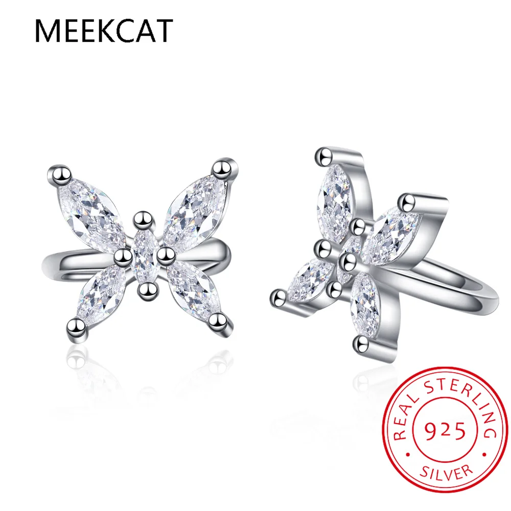Женские серьги-каффы из серебра 925 пробы с милыми бабочками