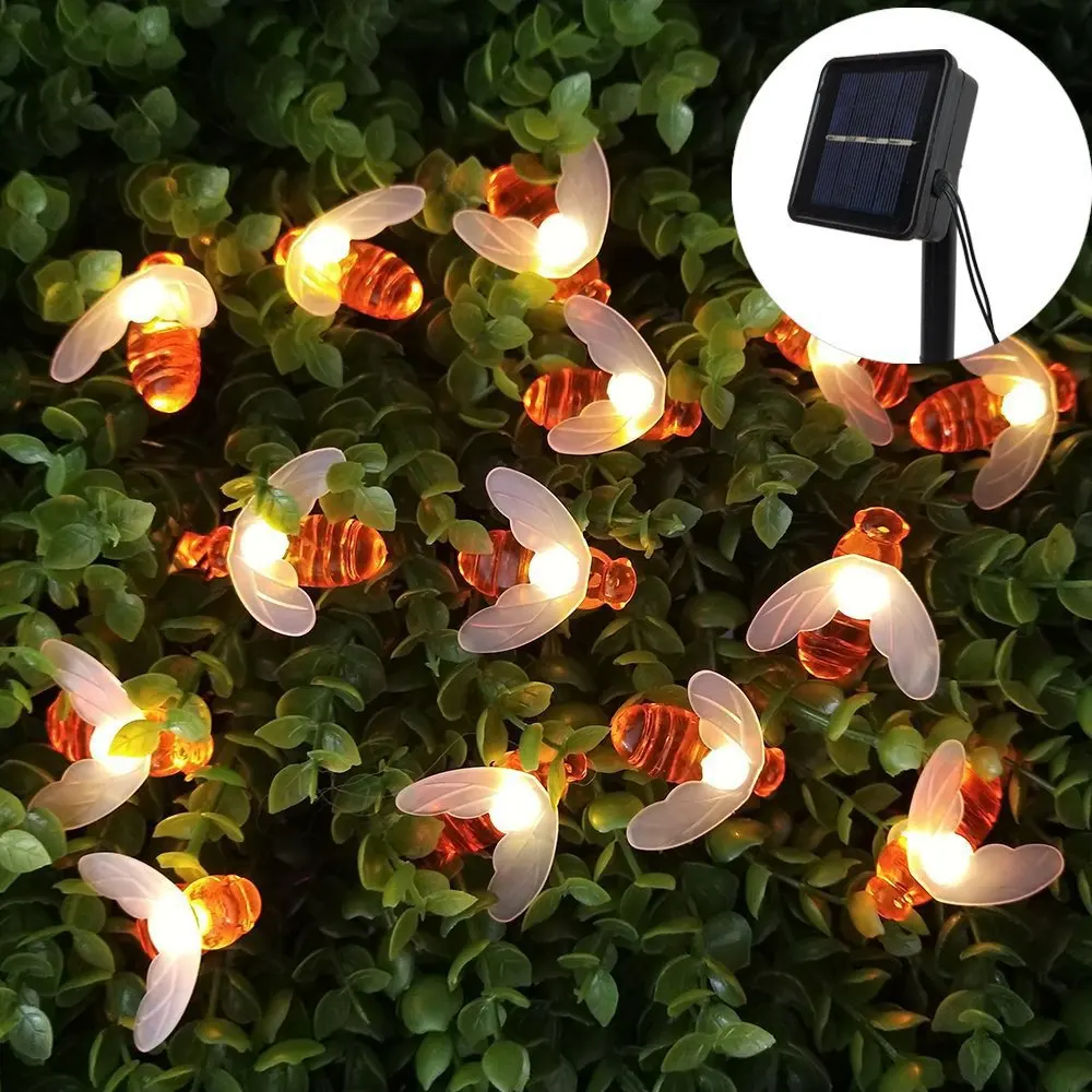 

New Solar Powered Cute Honey Bee Led String Fairy Light 20/50leds Outdoor Garden Fence Patio Christmas Garland Lights Decoration